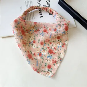 Chiffon floral triangle headband for women, stylish elastic hair scarf and hair accessory.
