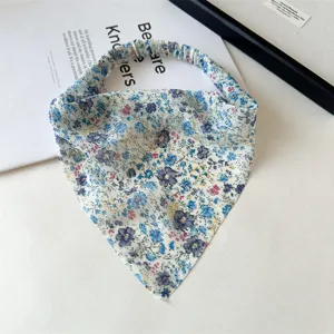 Chiffon floral bandana headband for women, stylish blue tie-dye hair accessory with elastic band.