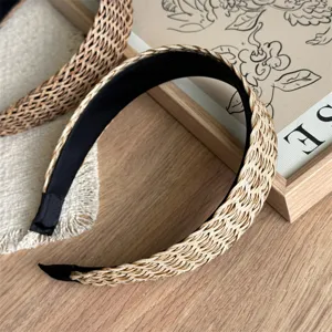 Stro geweven brede haarband resort stijl boheemse haarhoepel strand foto haaraccessoires