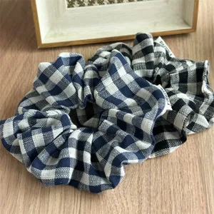 Classic plaid hair scrunchie for women, cute elastic ponytail holder daily hair accessory.