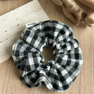 Classic black and white gingham fabric hair scrunchie for women sweet hair accessories.