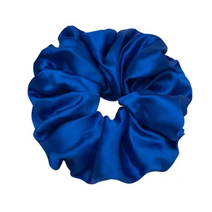 Royal blue satin large scrunchie hair tie, silky elastic hair accessory for daily use.