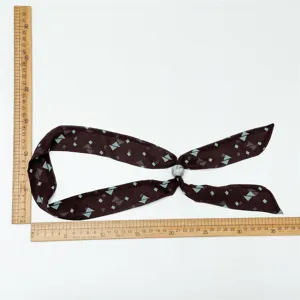 Women slim long scarf necklace with beaded pull buckle vintage geometric print neckerchief
