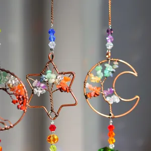 Tree of life crystal suncatcher hanging ornament star moon prism window rainbow maker decor