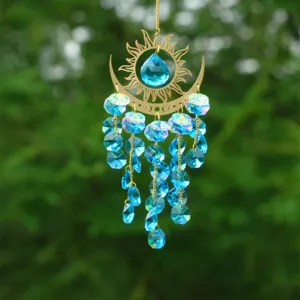 Crystal suncatcher sun and moon wind chime hanging pendant for window garden home decor.