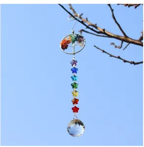 Tree of life crystal suncatcher hanging pendant chakra rainbow window decor prism ornament