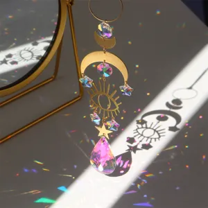 Crystal suncatcher hanging prism window decor with evil eye moon stars rainbow maker detail