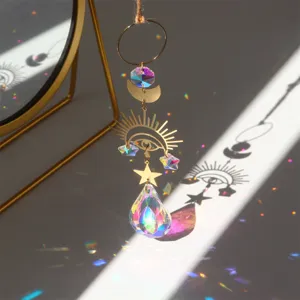 Crystal sun catcher hanging prism window decoration with magic eye star moon and rainbow maker.