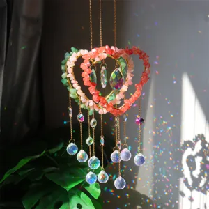 Handmade crystal suncatcher heart shaped crushed stone wind chime window decoration