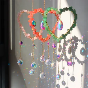 Crystal suncatcher heart crystal wind chime hanging ornament details window decor