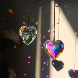 Crystal heart prism suncatcher pendant hanging rainbow maker for home room decor