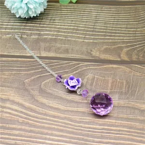 Purple crystal ball suncatcher pendant with flower bead chain detail for hanging decor