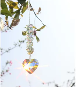 Nahaufnahme des Kristallherz Sonnenfängers mit funkelnden Regenbogenlichteffekten im Garten.