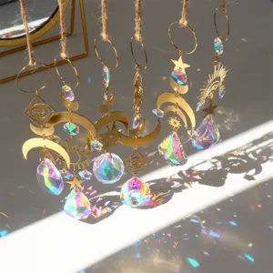 Bohemian Metal Clear Crystal Sun Moon Star Evil Eye Suncatcher Hanging Prism Window Light Catcher Rainbow Maker Pendant Ornament Home Decor