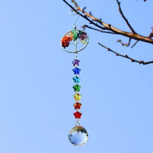 Tree Of Life Crystal Sun Catcher Hanging Ornament Rainbow Maker Prism Pendant For Garden Window Home Decor