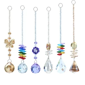 Crystal Suncatcher Hanging Pendant Colorful Geometric Prism Window Ornaments Pastoral Crystal Balls Chandelier Pendant Decoration For Home Garden Party Wedding