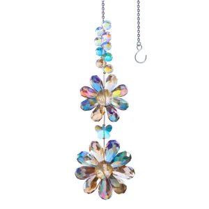 Colgante atrapasueños de flor doble de cristal con prisma de arco iris para jardín.
