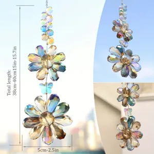 Cristal doble flor atrapasol colgante adorno fabricante de arco iris para decoración de jardín