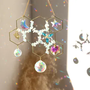 Honeycomb crystal suncatcher gemstone hanging ornament for window decoration and rainbow maker