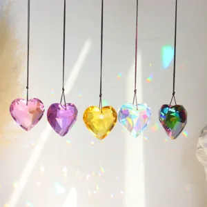 Crystal heart prism suncatcher hanging pendant for home decor window rainbow maker lighting.