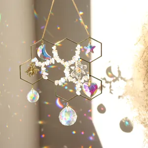 Crystal suncatcher honeycomb metal hanging prism rainbow maker window decor pendant
