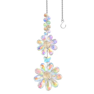Atrapasol de cristal decoracion colgante con flores iridiscentes para ventana jardin