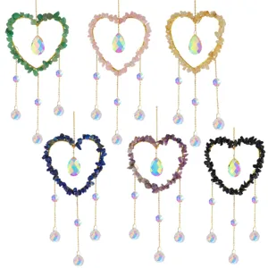 Handmade Natural Quartz Crystal Crushed Stone Suncatcher Prism Heart Star Shape Window Hanging Ornament For Garden Home Decor Wind Chime Gift
