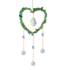 Natural stone chip heart crystal suncatcher wind chime hanging garden decoration main view