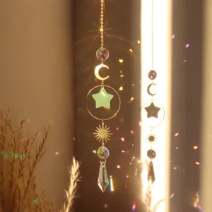 Kristall Sonnenfaenger Fenster Dekoration Regenbogenmacher mit Stern Mond Sonne Design