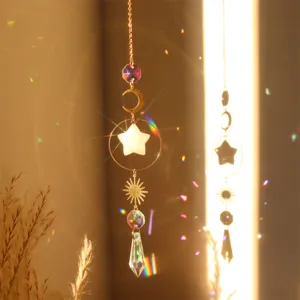 Kristall Sonnenfänger Hängende Dekoration mit Stern und Mond für Fenster und Garten.