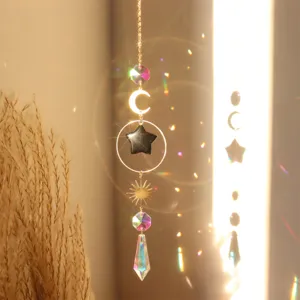 Kristall Sonnenfänger Hängeornament mit Mond, Stern und Regenbogen Prisma für Raumdekoration.