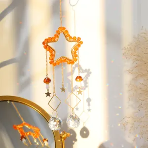Acchiappasole in cristallo ciondolo a stella sospeso con perline arancioni per decorazione.