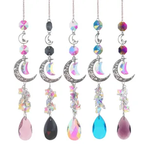 Pastoraler Weißer Kristall Suncatcher Stern Und Mond Zinklegierung Hängende Dekoration Prisma Regenbogen Reflektor Garten Fenster Dekoration Anhänger