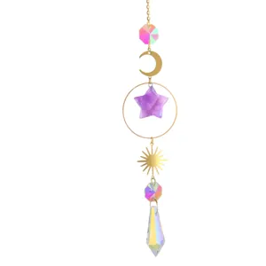 Kristall Sonnenfänger Hängeornament mit Mond Stern und Regenbogen Prisma für Deko
