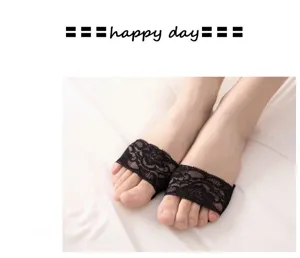 Close-up detail of women's black lace half socks, breathable and elegant for summer shoes.