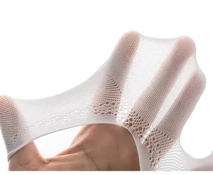 White mesh split-toe sock detail showcasing high elasticity and breathable summer fabric.
