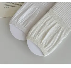 White cotton half-palm stirrup socks, breathable ribbed leg warmers for women's spring and summer.
