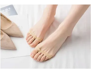 Beige lace half toe invisible socks for women, breathable front foot pads high heel socks.