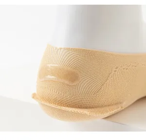 Close-up detail of women's anti-slip invisible boat sock heel with silicone grip and breathable mesh.
