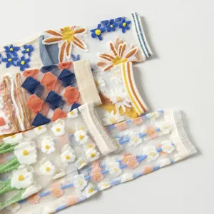 Calzini medi trasparenti da donna estate traspirante simpatici fiori moda calzetteria