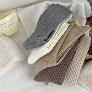 Thickened cashmere knit thermal long socks for women winter cozy solid color warm