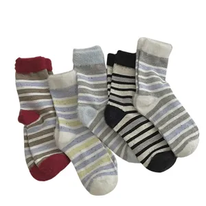 Women autumn winter thickened fuzzy striped mid calf socks Japanese style plush socks