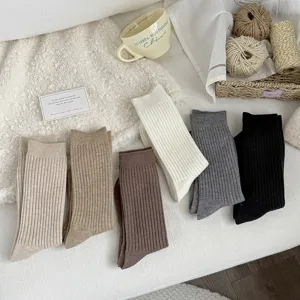 Thickened solid color cashmere vertical striped winter warm cozy sleep socks for women