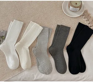 Detailed view of women cozy wool vertical stripe mid-tube warm socks in multiple colors.