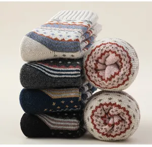 Calzini in lana foderati vintage per donna, calze termiche invernali spesse in stile etnico.
