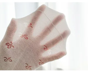 Summer thin mesh breathable women short socks with cute red pattern, sheer and stretch design.