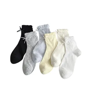 Women summer thin cute lace bow short socks breathable mesh pure cotton casual daily wear