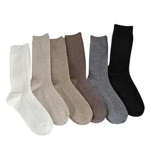 Women winter warm ribbed knit socks solid color thick cozy mid-calf sleep socks pack