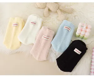 Winter thick plush fuzzy socks warm home floor socks with cute label multi colors soft cozy