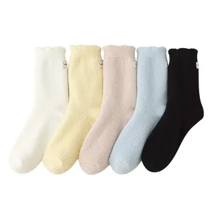 Fuzzy plush winter socks for women, thickened warm fluffy home sleep floor socks with tags.